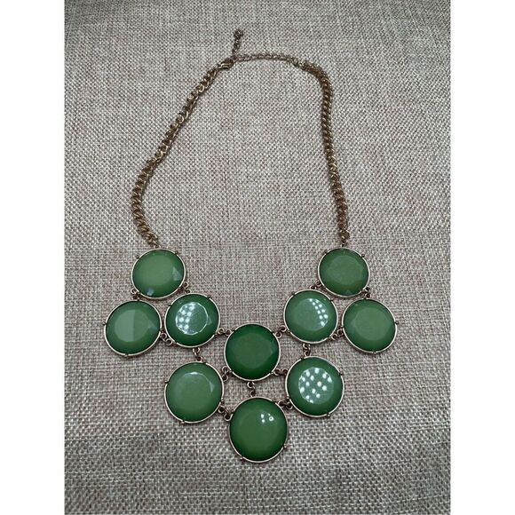 Green Bib Bauble Necklace Gold tone Chain St Patricks Day Jewelry - Picture 4 of 9